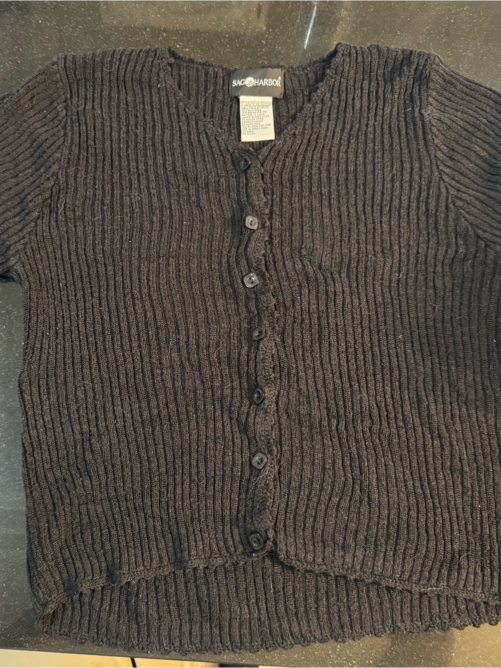 VTG Sag Harbor Silk Blend Ribbed Cardigan Knit Short Sleeve Top Black XL